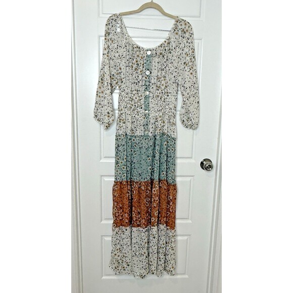 Anthropologie Fig and Flower Dress Womens M Floral Cottagecore Peasant Boho - Picture 1 of 11